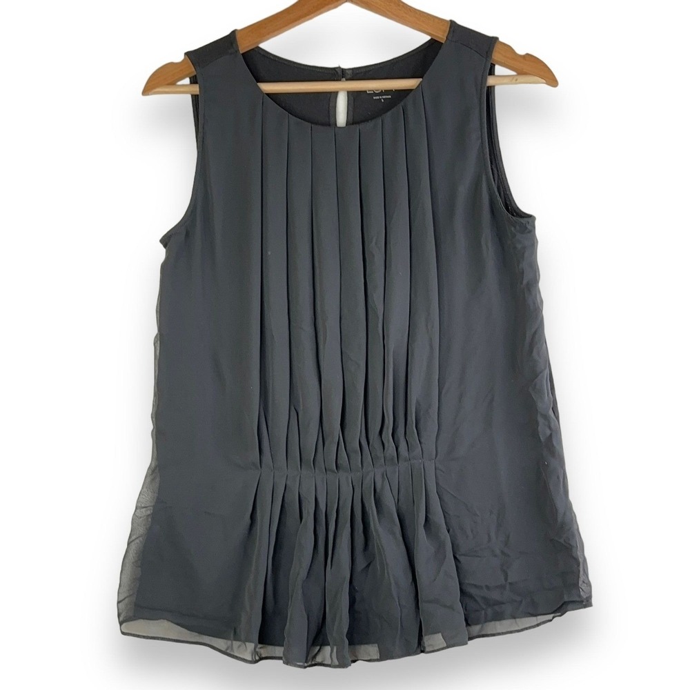 Ann Taylor LOFT Womens Top S Dark Black Pleated‎ Sleeveless Blouse Career Office